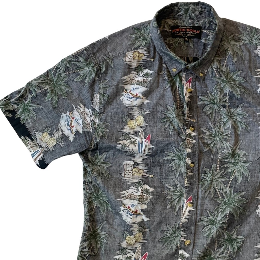 Rustic Souls‎ Hawaiian Shirt Mens XL Palm Trees Surfboard Aloha Number 89